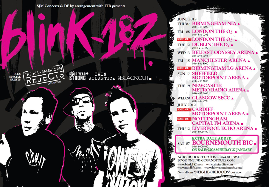 Blink 182 UK Tour with The AllAmerican Rejects, Four Year Strong, Twin