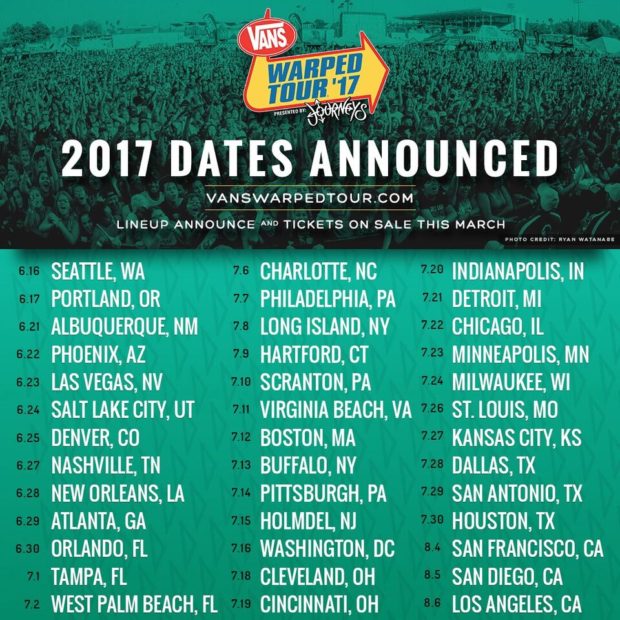 Vans Warped Tour announce 2017 dates and cities Stitched Sound